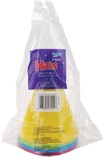 Picture of Party Hats 8/Pkg Assorted Neon