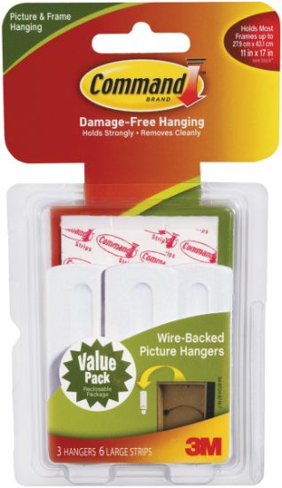 Picture of Command Large Wire-Backed Picture Hangers White 3 Hooks & 6 Strips