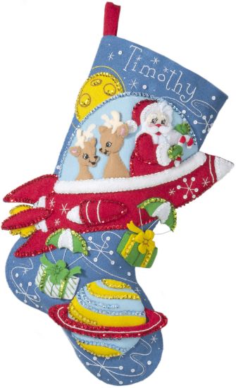 Picture of Bucilla Felt Stocking Applique Kit 18" Long Rocket Ship Santa