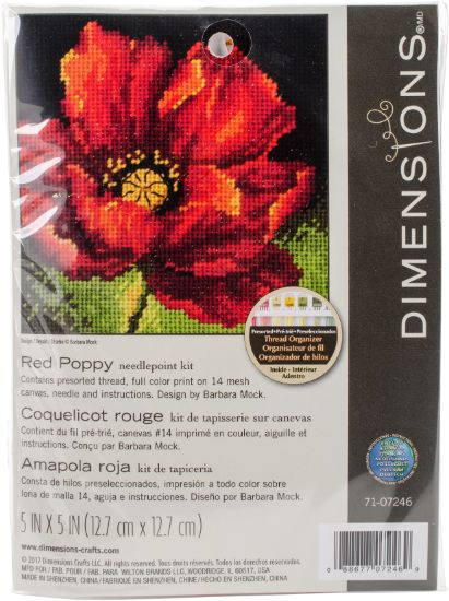 Picture of Dimensions Mini Needlepoint Kit 5"X5"-Red Poppy Stitched In Floss