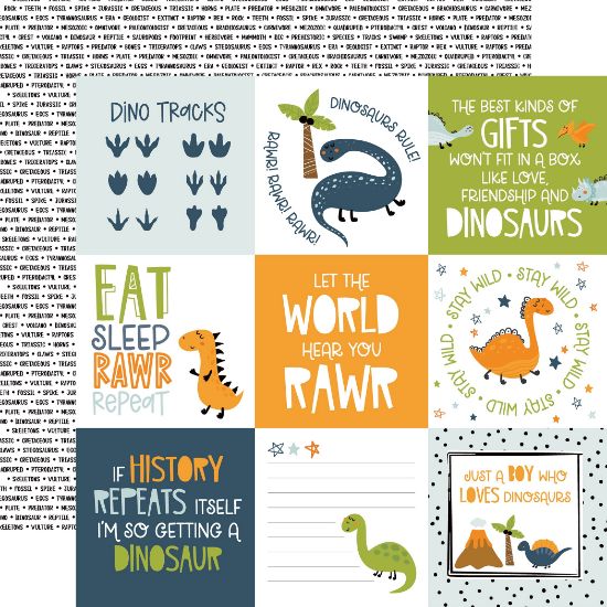 Picture of Dino-Mite Double-Sided Cardstock 12"X12"-4"X4" Journaling Cards