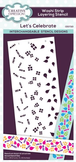 Picture of Creative Expressions Washi Tape Layering Stencil 4"X8"-Let's Celebrate
