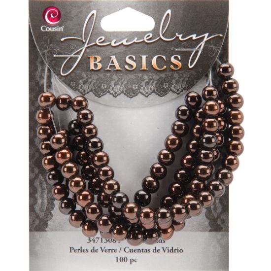 Picture of Jewelry Basics Glass Beads 6mm 100/Pkg Brown Metallic Round