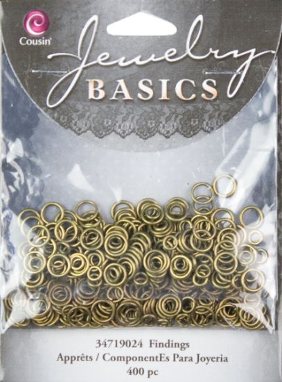 Picture of Jewelry Basics Metal Findings 400/Pkg Antique Gold Jump Rings 4mm To 6mm
