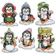 Picture of Penguins On Ice Ornaments Counted Cross Stitch Kit 3.5" 14 Count Set Of 6