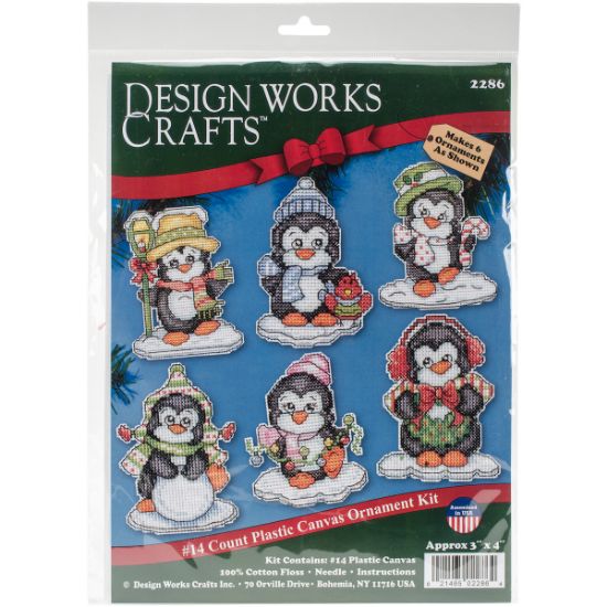Picture of Penguins On Ice Ornaments Counted Cross Stitch Kit 3.5" 14 Count Set Of 6
