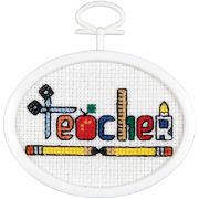 Picture of Teacher Mini Counted Cross Stitch Kit 2.75" Oval 18 Count