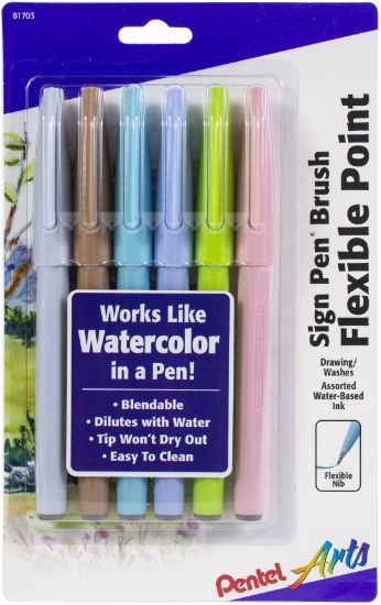 Picture of Pentel Arts Sign Pens With Brush Tip 6/Pkg-Assorted Colors