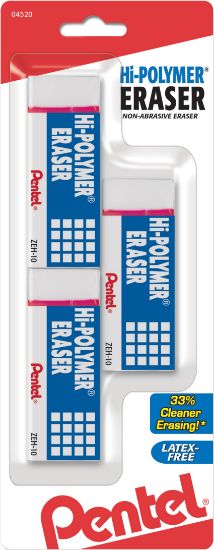 Picture of Pentel® Hi-Polymer Block Eraser, White, 3/Pack