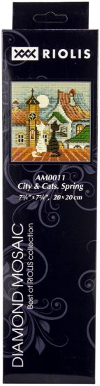 Picture of RIOLIS Diamond Mosaic Embroidery Kit 7.75"X7.75" City & Cats Spring