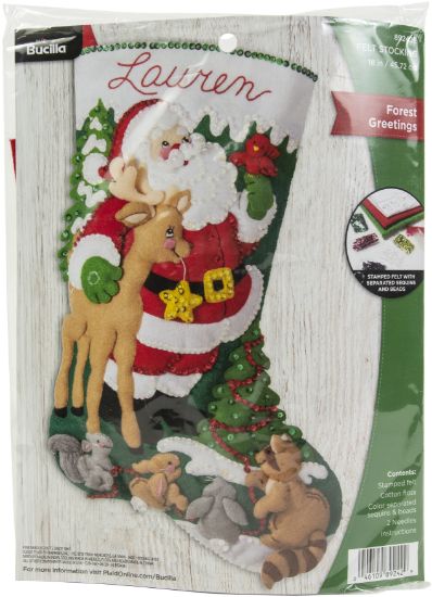 Picture of Bucilla Felt Stocking Applique Kit 18" Long Forest Greetings 