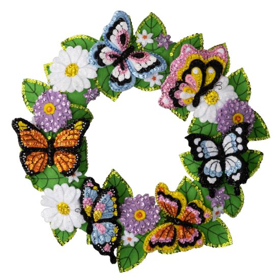 Picture of Bucilla Felt Wreath Applique Kit 16.5" Round-Butterfly Bliss