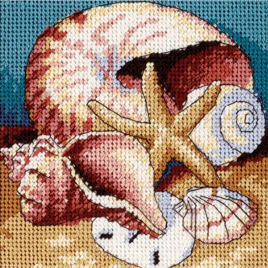 Picture of Shell Collage Mini Needlepoint Kit 5"X5" Stitched In Floss