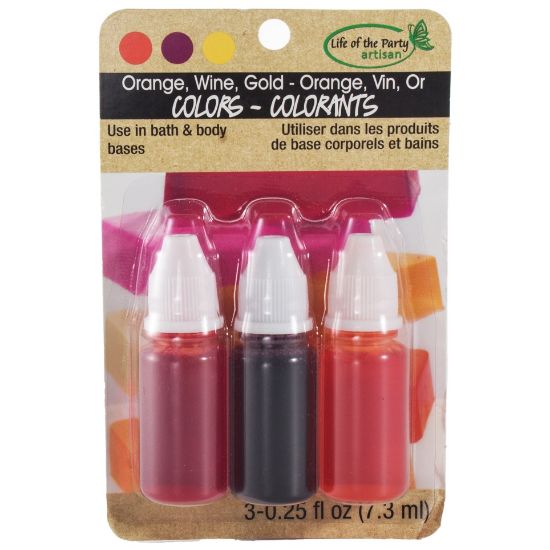 Picture of Life Of The Party Liquid Soap Dye 0.25oz 3/Pkg-Orange, Wine, and Gold