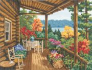 Picture of Log Cabin Covered Porch Counted Cross Stitch Kit 16"X12" 14 Count