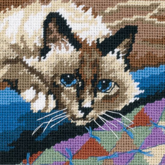 Picture of Cuddly Cat Mini Needlepoint Kit 5"X5" Stitched In Floss