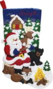 Picture of Bucilla Felt Stocking Applique Kit 18" Long Santa's Black Bear Cabin