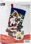 Picture of Bucilla Felt Stocking Applique Kit 18" Long Santa's Black Bear Cabin
