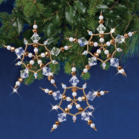 Picture of Nostalgic Christmas Beaded Crystal Ornament Kit Crystal & Gold Stars Makes 3