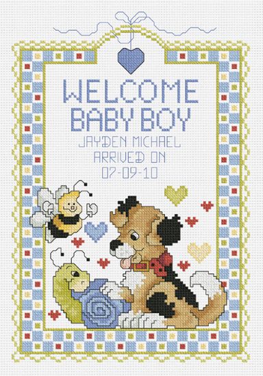 Picture of Welcome Baby Boy Sampler Counted Cross Stitch Kit 7"X10" 14 Count