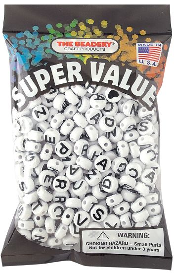 Picture of The Beadery Alphabet Beads 10mm-White With Black Lettering