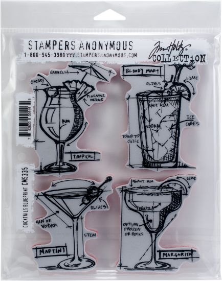 Picture of Tim Holtz Cling Stamps 7"X8.5" Cocktails Blueprint