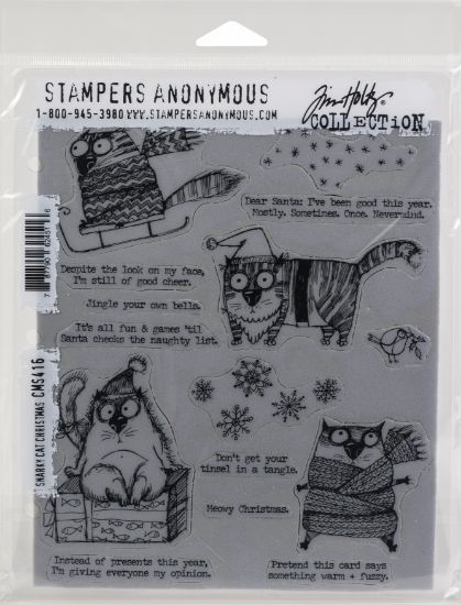Picture of Tim Holtz Cling Stamps 7"X8.5" Snarky Cat Christmas