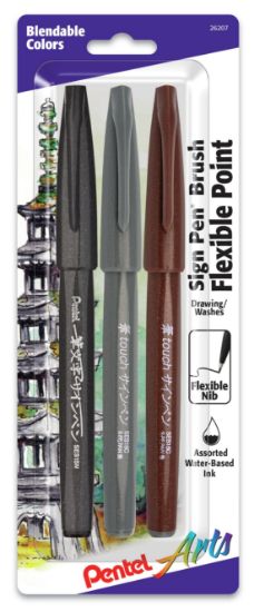 Picture of Pentel Arts Sign Pens With Brush Tip 3/Pkg Assorted