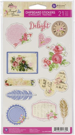 Picture of Julie Nutting Frayed Denim Chipboard Stickers 21/Pkg  