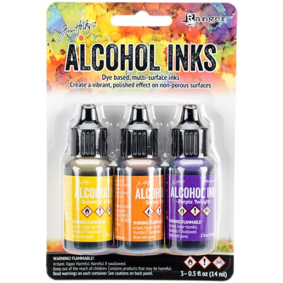 Picture of Tim Holtz Alcohol Ink .5oz 3/Pkg Summit View-Sunshine/Sunset/Pure Twilght