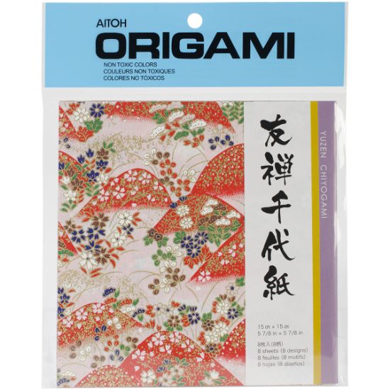 Picture of Origami Paper 5.875"X5.875" 8 Sheets Yuzen Washi Red