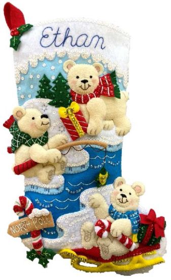 Picture of Bucilla Felt Stocking Applique Kit 18" Long Polar Bear Buddies