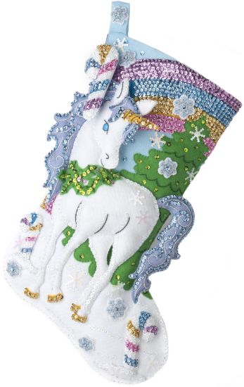 Picture of Bucilla Felt Stocking Applique Kit 18" Long Santa's Unicorn