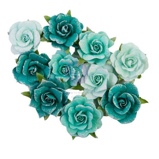 Picture of Prima Marketing Mulberry Paper Flowers-Shiny Teal/Painted Floral
