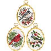 Picture of Winter Birds Embroidery Kit Set Of 3 3"X4" Stitched In Floss
