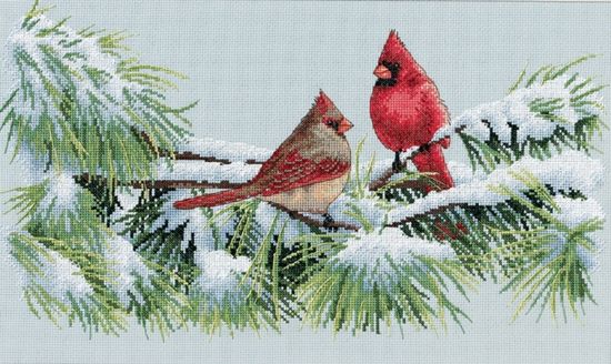 Picture of Winter Cardinals Counted Cross Stitch Kit 15"X9" 16 Count