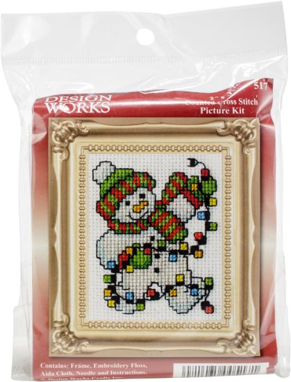 Picture of Snowman Lights Mini Counted Cross Stitch Kit 2"X3" 18 Count