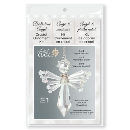 Picture of Solid Oak Birthstone Angel Crystal Suncatcher Ornament Kit-April/Diamond