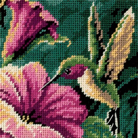 Picture of Hummingbird Drama Mini Needlepoint Kit 5"X5" Stitched In Thread