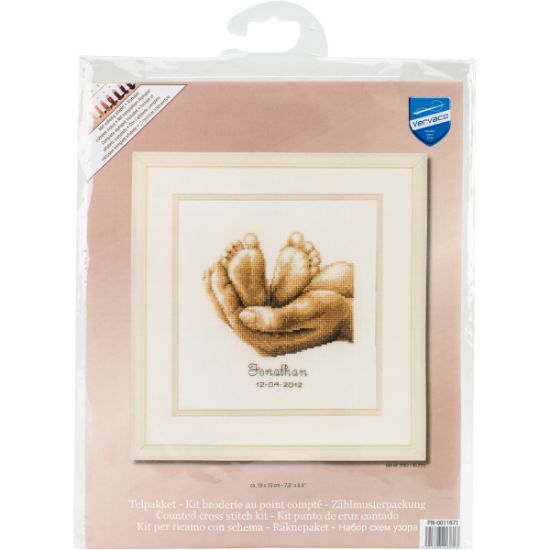 Picture of Little Feet Birth Record On Aida Counted Cross Stitch Kit 7.6"X6.4" 18 Count