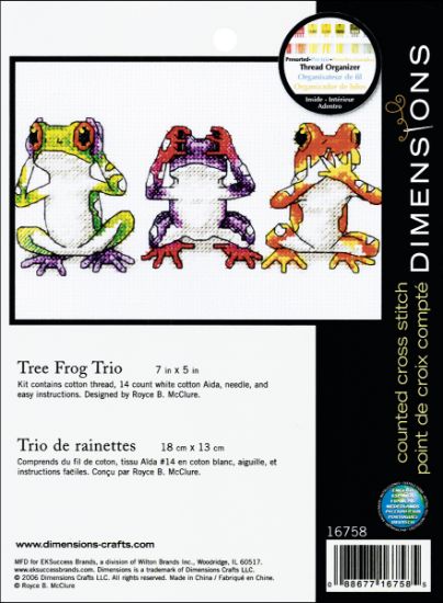 Picture of Jiffy Treefrog Trio Mini Counted Cross Stitch Kit 7"X5" 14 Count