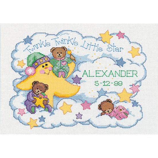 Picture of Twinkle Twinkle Birth Record Counted Cross Stitch Kit 14"X10" 14 Count