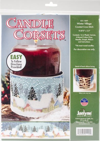 Picture of Winter Village Candle Corset Counted Cross Stitch Kit 11"X2.5" 14 Count