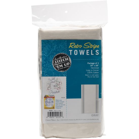 Picture of Stitch 'Em Up Retro Stripe Towels 18"X28" 3/Pkg Gray Stripe