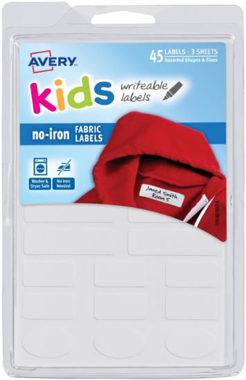 Picture of No-Iron Clothing Labels 45/Pkg White, Assorted Sizes