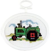 Picture of Tractor Mini Counted Cross Stitch Kit 2.75" Oval 18 Count
