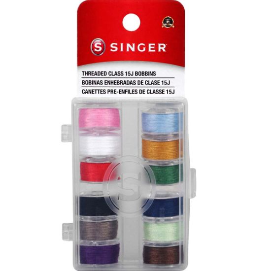 Picture of Transparent Plastic Class 15 Bobbins - Threaded In Case Assorted Colors 12/Pkg