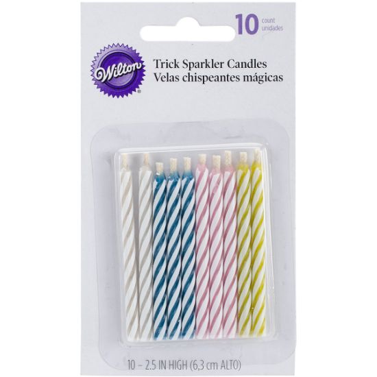 Picture of Trick Sparkler Candles 2.5" 10/Pkg Assorted Striped Spirals