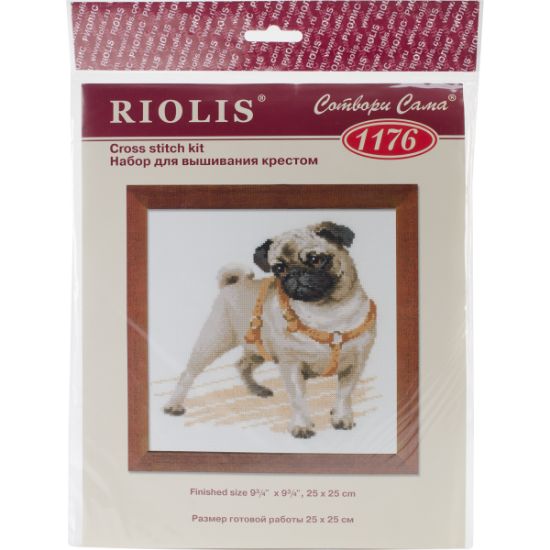 Picture of Pug Dog Counted Cross Stitch Kit 9.75"X9.75" 14 Count