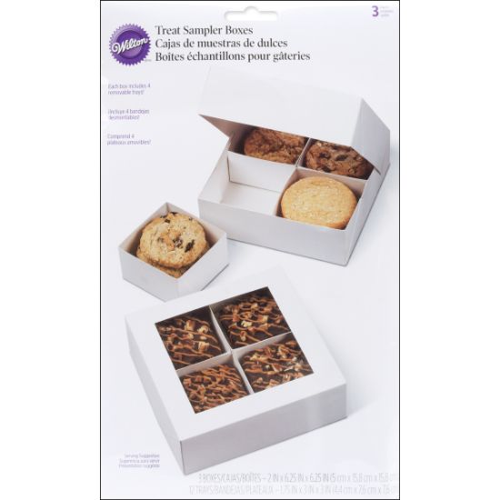 Picture of Treat Boxes W/Removable Trays 4 Cavity White 6.25"X6.25"X2" 3/Pkg